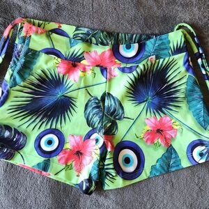 Women’s Tropical Floral Athletic Shorts - Lime Green